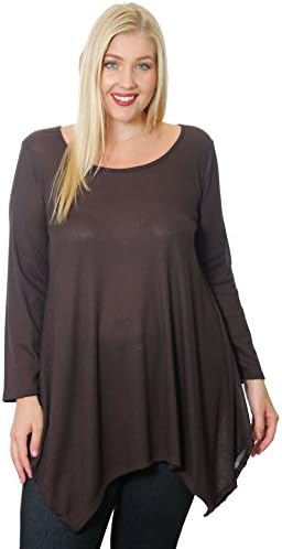 Hot Ginger Women's Plus Size Long Sleeve Asymmetrical Hem Top (Dark Brown, 4X)