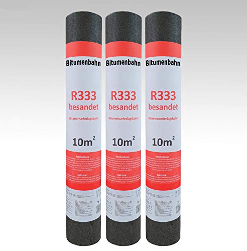 Isolbau Dachpappe R333 besandet - Bitumenbahn mit Rohfilzeinlage zur Dachabdichtung - 30 m² (3 Rollen)