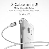 Wsken Mini2 Magnetic Micro USB Cable, Nylon Braided Data Charger LED Display USB Sync and Fast Charger Cable for Samsung LG Sony Xperia Series Android Phones (Silver)