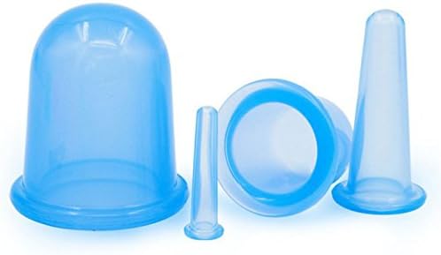 4 Cupping Acupuncture Face Massage Therapy Set Cups Anti-Aging for Face Neck (Blue)