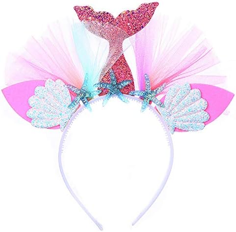 Glitter Mermaid Headband for Birthday Girl Mermaid Tail Tulle Head Band Under the Sea Party Headwear