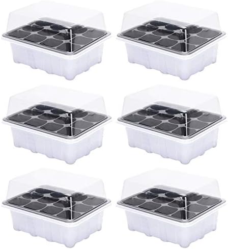 Seed Tray,Siebwinn 6 Set 18.7x14.5x11cm 12-Cell Seedling Seed Starter Tray Kit for Garden Greenhouse Succulent Wheatgrass Microgreens