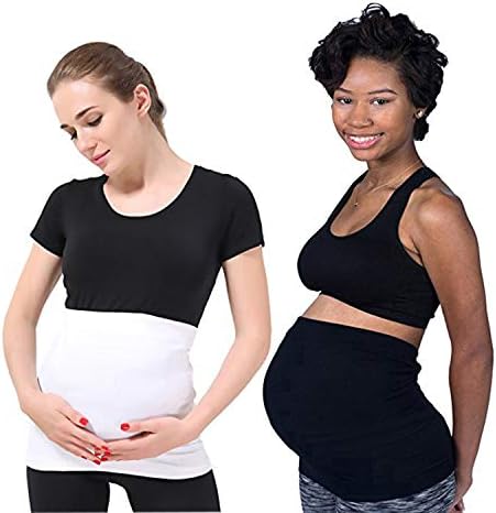 Maternity Belly Band for Pregnancy - 2 Pack Womens Back Support Belt Bands White and Black