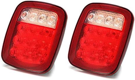 POWLAB 16 Led Backup Light Dual Colors Stop Turn Signal Light Stud Mount Back-up Reverse Lights Lamp for Truck Trailer Boat RV Jeep TJ CJ YJ JK (12V, 2 Pack, Red/White)