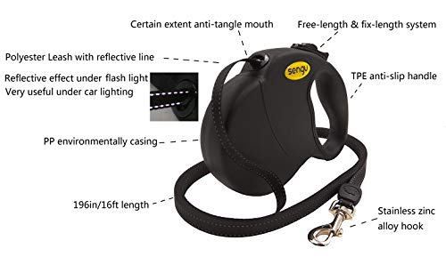 Retractable Dog Leash 16ft, Strong Durable, Walking Leash Large Medium Small Dogs 110lbs, Comfortable Anti-Slip Handle, Reflective Ribbon Cord, One Hand Operation YujueShop