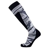 Midweight Camo Snowboard Socks – Merino Wool Winter Cold Weather OTC Ski Sock – Great for Snowboarding, Skiing, Snow Shoeing, Outdoors (M, Snow)