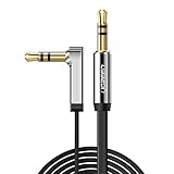 Ugreen 3.5mm Auxiliary Audio Flat Cable 90 Degree Right Angle Compatible for iPhone, iPad or Smartphones, Tablets, Media Players Black 3ft/ 1m