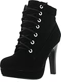 JJF Shoes Polish Military Lace Up Platform Chunky High Heel Ankle Booties