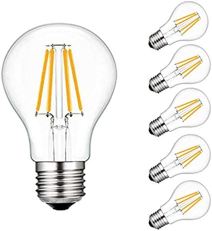 AFSEMOS LED E27 Edison Screw Bulb,4W (Equivalent to 40W),Screw A19 3000K 400lm Warm White,Clear Filament,Squirrel Cage Tungsten Globe Glass Antique Lamp-Pack of 5