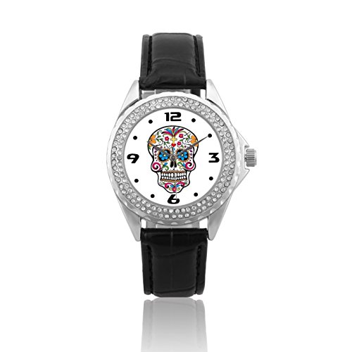 Fashion Women Wrist Watch Leather Band PSC081 Day of the Dead Dia de los Muertos Mexico Skull W