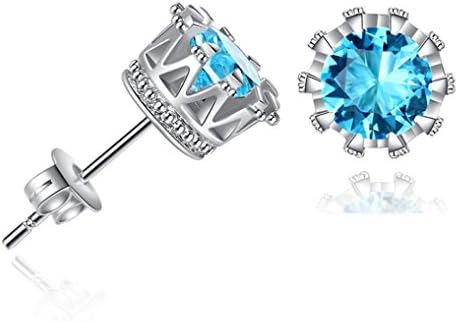 Women Ear Studs Dangles Small Wedding Earrings Diamond Crown Ear Studs Jewelry Hemlock (Blue)