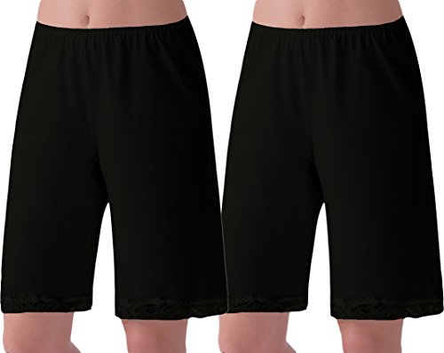 Under Moments Women's Cotton Pant Slip with Lace Trim Black XL -2PK - Thumbnail 2