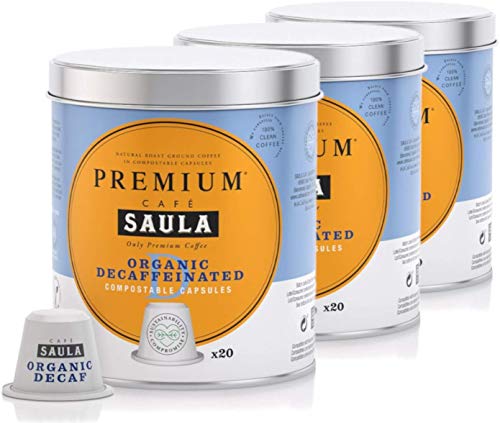 Saula Premium Packung mit 3 Dosen mit 60 kompostierbaren Kapseln. Kaffee entkoffeiniert. Nespresso® kompatibel