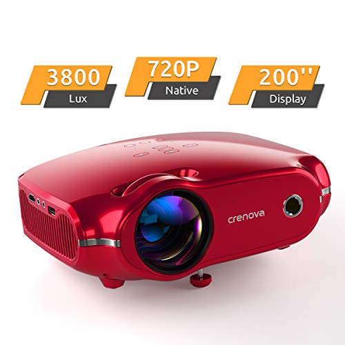 Crenova Mini Projector, Native 720P HD Video Projector, Upgraded 3800 Lux Portable Outdoor LED Home Movie Projector with 200″ Projection Size, Compatible with iPhone/iPad/TV/HDMI/VGA/AV/USB/TF SD Card