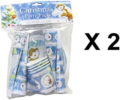 The Snowman by Raymond Briggs - 2 x Christmas Party Packs - Plates, Cups, Trumpets and Party Banner
