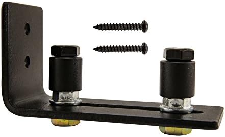 Topqual’s 4.3” x 2 x 2.5 black powder coated adjustable channel barn door floor guide and stay rollers complete with screws for installation.