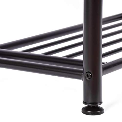 DRM Hall Tree Coat Rack with Metal Entryway 18 Hooks Clothes Rack with 3 Tier Shoe Rack Bench Hat Hanger Umbrella Stand, Black