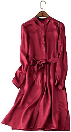UAISI2018 Women 100% Mulberry Silk Mid Long Dress Casual Summer Print Skirt (S, Red)