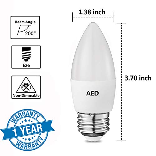 AED LED Candelabra Light Bulbs, E26 Medium Screw Base, 40-50W Equivalent, 2700K Warm White, 400 Lumens, Non-dimmable, LED Decorative Candle Light Bulbs for Chandelier and Ceiling Fan, 6Packs - Thumbnail 5