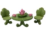 Miniature Fairy Garden Furniture set: Leaf Bistro Set with Tea Set for Fairies and Garden Gnomes
