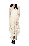 CA Fashion Womens Sleeveless Floral Lace Tiered Long Irregular Party Dress, Beige, Medium