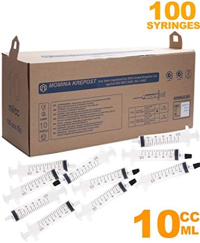 10ml Disposable Syringe with Covers - 100 Sterile Luer Slip Tip Syringes Without Needle by MKsupplies