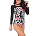 Leadmall Women’s Long Sleeve Surfing Swimsuit – Ladies Plus Size Floral Print Rash Guard UV Protection Swimwear – One Piece Beachwearthumb 2