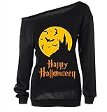 Dutebare Women Halloween Pumpkin Sweatshirt Off Shoulder Slouchy Shirt Long Sleeve Pullover Top