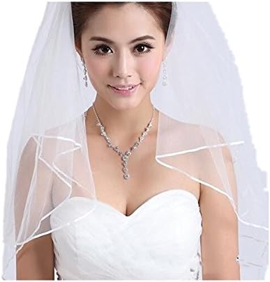 Cheap White Ivory Bridal Veils Two Layer Ribbon Edge Wedding Veil with Comb