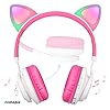 Bluetooth-Headphones-Riwbox-CT-7-Cat-Ear-LED-Light-Up-Wireless-Foldable-Headphones-Over-Ear-with-Microphone-and-Volume-Control-for-iPhoneiPadSmartphonesLaptopPCTV-WhitePink Riwbox Bluetooth Headphones, CT-7 Cat Ear LED Light Up Wireless Foldable Headphones Over Ear with Microphone and Volume…