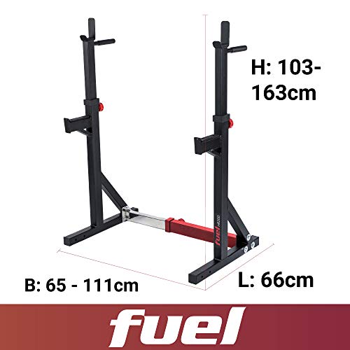 Fuel-Fitness-HR200-Verstellbarer-Kniebeugestaender-mit-Sicherheitsablagen-in-Breite-und-Hoehe-verstellbare-Hantelablage-Squat-Rack-mit-Langhantelstaender-mit-Dip-Griffen-bis-180kg-belastbar