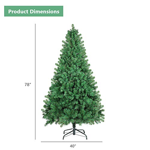 SHareconn 6.5ft Unlit Premium Artificial Spruce Hinged Christmas Tree with 1300 Branch Tips and Metal Stand