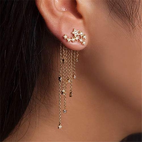 CHASIROMA Dangle Earrings Ear Studs Tassel Crawler Earrings Cuff Climber Rhinestone Pierced Jewelry