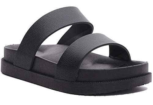 black two strap slide sandals