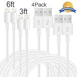 Mribo 8 Pin USB Cord Lightning Cable Charger for iOs Devices, White, Pack of 4 (2X3-Feet and 2X6-Feet)