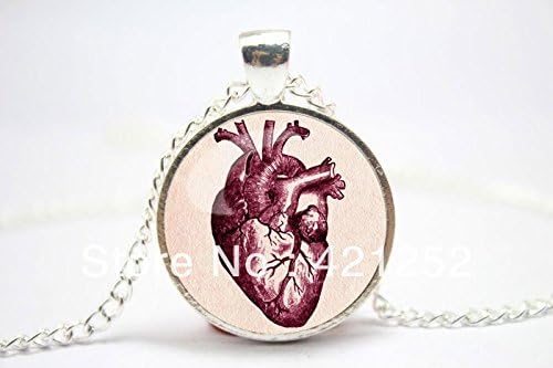 Pretty Lee 2015 Fashion Anatomical Heart Glass Necklace In Silver Glass Cabochon Necklace Christmas gift