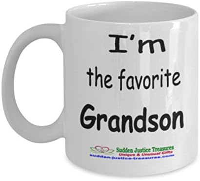 I'm The Favorite Grandson White Mug Unique Birthday, Special Or Funny Occasion Gift. Best 11 Oz Ceramic Novelty Cup for Coffee, Tea, Hot Chocolate Or Toddy