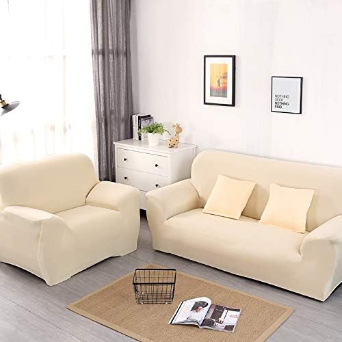 HOTNIU 1-Piece Stretch Sofa Couch Covers Universal Fitted Sofa Arm-chair Slipcover Love Seat Furniture Protector (2 Seater,Beige) - Image 4