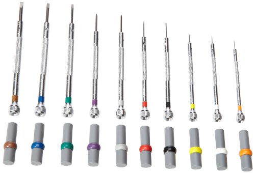 Bergeon 55-606 30009 Set of 9 Screwdrivers with 9 Tubes with Spare Blades in Wooden Box Watch Repair Kit