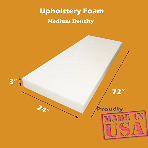 Mybecca Upholstery Foam Cushion (Seat Replacement, Upholstery Sheet, Foam Padding), 3" H x 24" W x 72" L