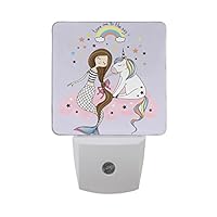 JOYPRINT Led Night Light Cute Unicorn Mermaid Rainbow Stars, Auto Senor Dusk to Dawn Night Light Plug in for Kids Baby Girls Boys Adults Room