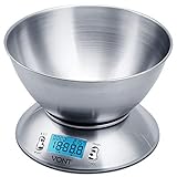 Vont 11lb/5kg Digital Kitchen Food Scale, Bowl Design, Stainless Steel with Alarm Timer & Temperature Sensor