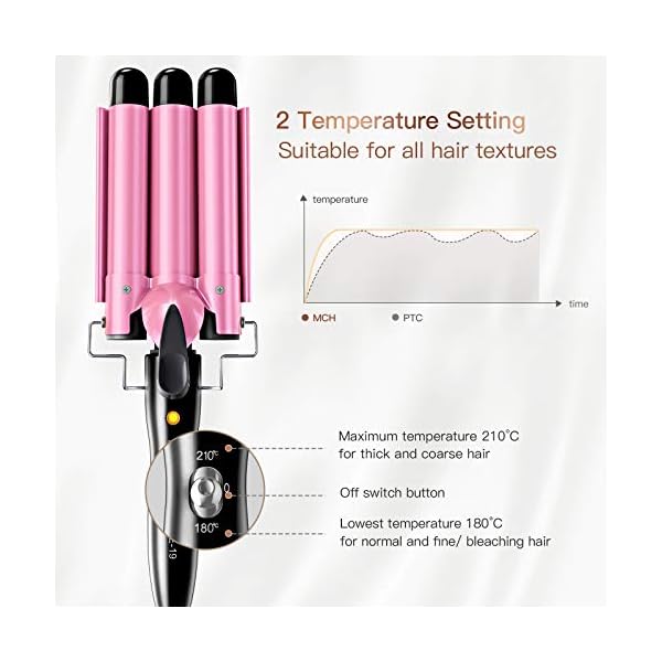 3-Barrel-Hair-Waver-BESTOPE-Hair-crimpersTongs-25mm-Hair-Curling-Iron-Tourmaline-Ceramic-Curling-Wand-Beach-Wave-for-Long-Hair-Styling-with-2-Temperature-Mode-Control-Pink 3 Barrel Hair Waver, BESTOPE Hair crimpers/Tongs 25mm Hair Curling Iron Tourmaline Ceramic Curling Wand Beach Wave for…