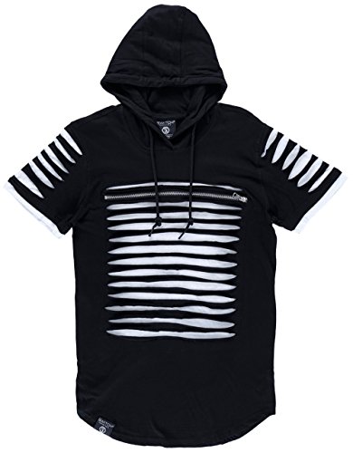 Switch Elongated Laser Cut Hooded T-Shirt in Black/White. M-3XL.