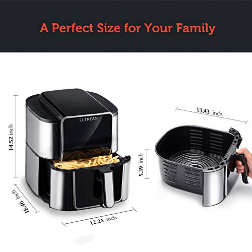 Ultrean Air Fryer, Stainless Steel Air Fryer Combo with Roaster, Toaster, 6 Quart NonStick