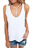 Bdcoco Women's Sleeveless Summer Blouse T Front Strappy Scoop Neck Casual Tank Tops White Large / 12-14