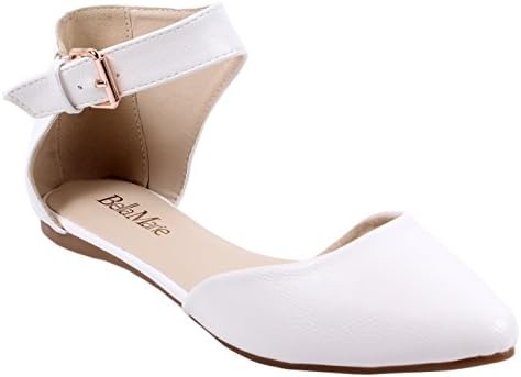 Casual Lady Ankle Strappy Point Toe Buckle Fashion Women Ballet Flats Shoes New Without Box (6, White)