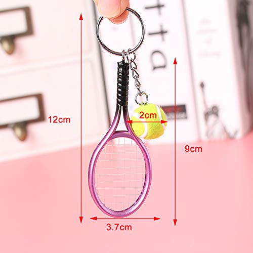 12 Pack Tennis Keychains, Mini Tennis Racket Keychain Key Rings Metal Tennis Ball Split Ring Keychain Sport Lovers Tennis Key Fob Gift （6 Colors） - Thumbnail 3