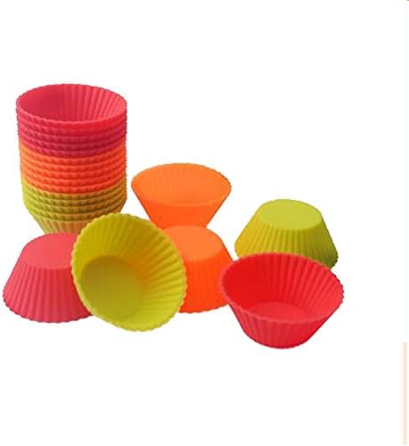Reusable and Non-stick Mini Silicone Baking Cups/Muffin Cup Molds/Mini Chocolate Holders/Truffle Cups -12 Pack- Colors Round