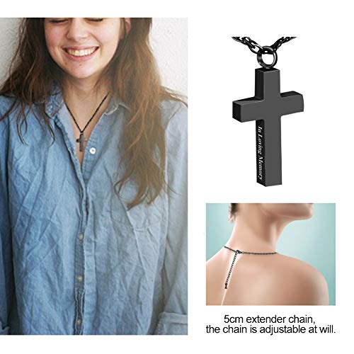 Cremation Cross Necklace for Ashes Stainless Steel Cross Urn Pendant Ashes Holder Memorial Jewelry-In Loving Memory(Black) - Thumbnail 5